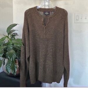 REDHEAD Mens Knit Henley Pullover sweater Sz L Brown Tan